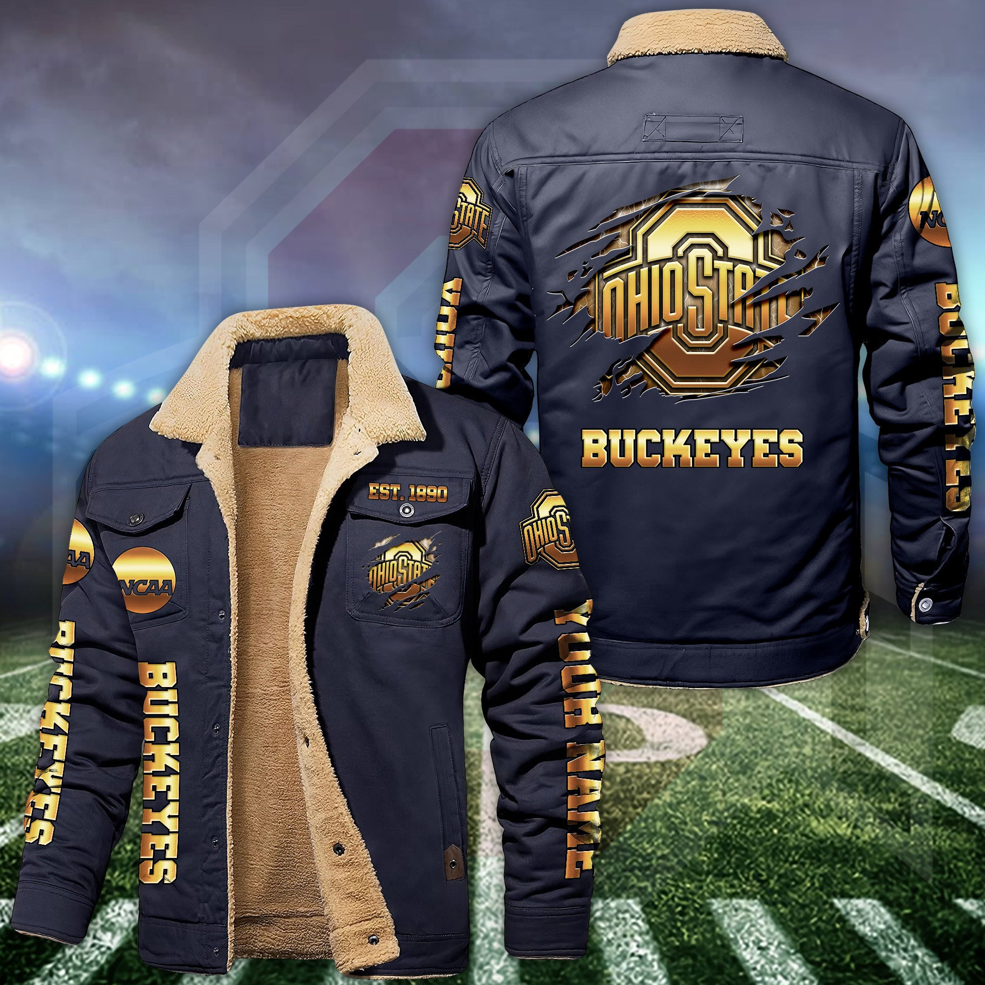Ohio State Buckeyes Fleece Lined Cargo Jacket Custom Your Name , Sport Fleece Jacket, FootBall Fan Gift PBR9GV3