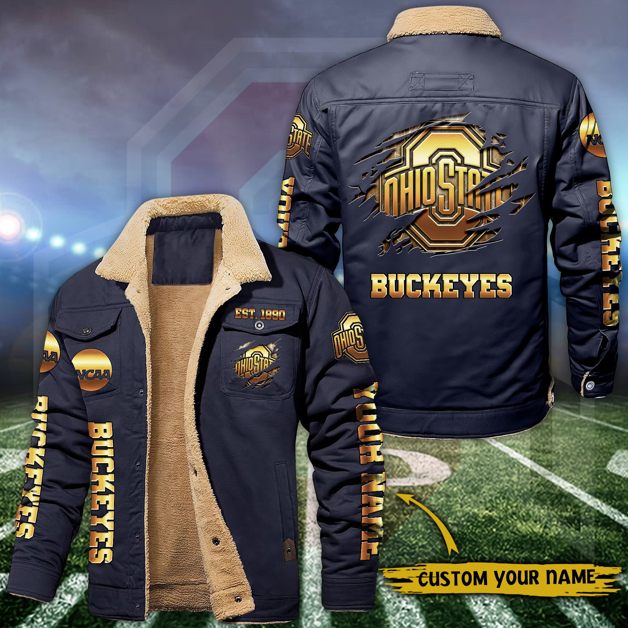 Ohio State Buckeyes Fleece Lined Cargo Jacket Custom Your Name , Sport Fleece Jacket, FootBall Fan Gift PBR9GV3