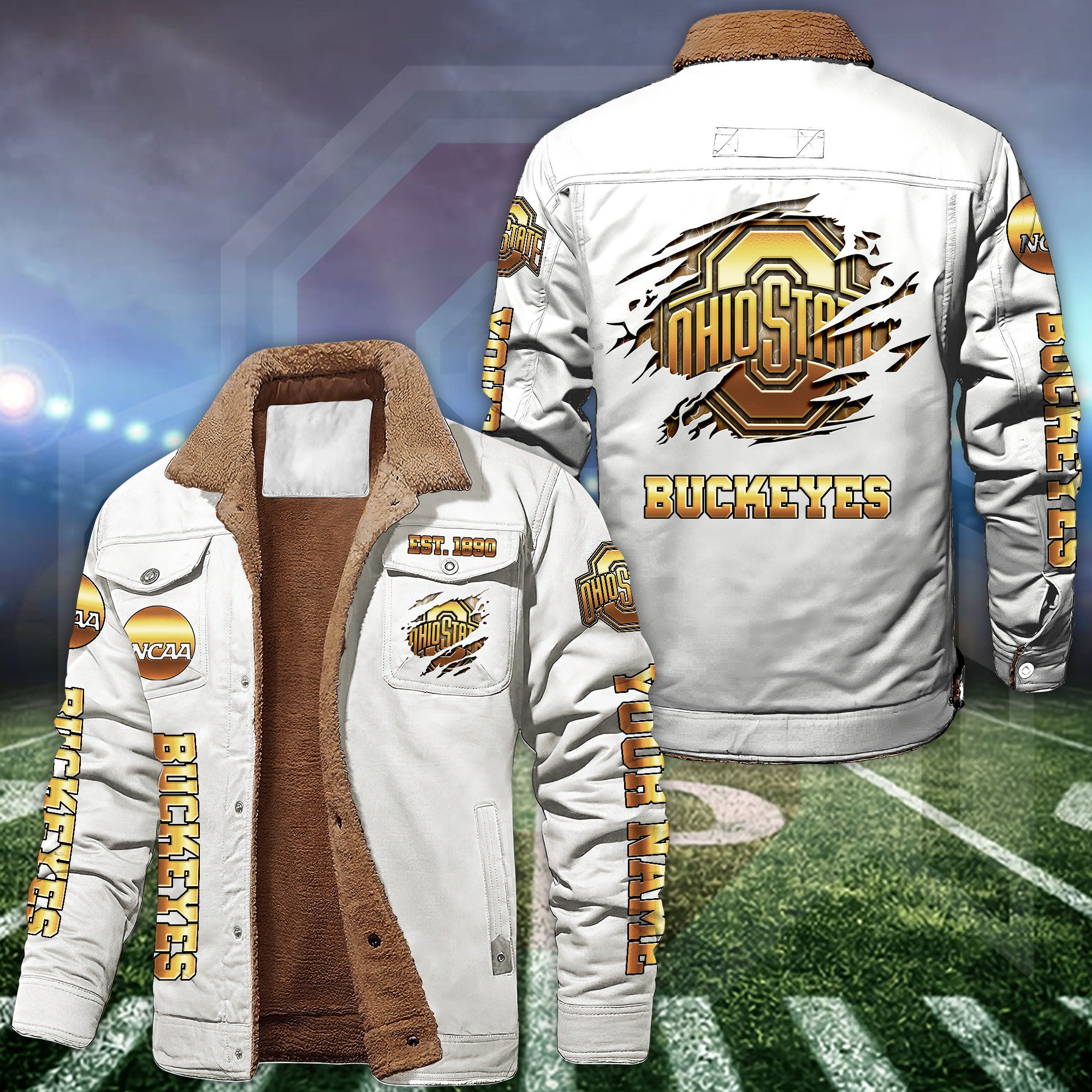 Ohio State Buckeyes Fleece Lined Cargo Jacket Custom Your Name , Sport Fleece Jacket, FootBall Fan Gift PBR9GV3