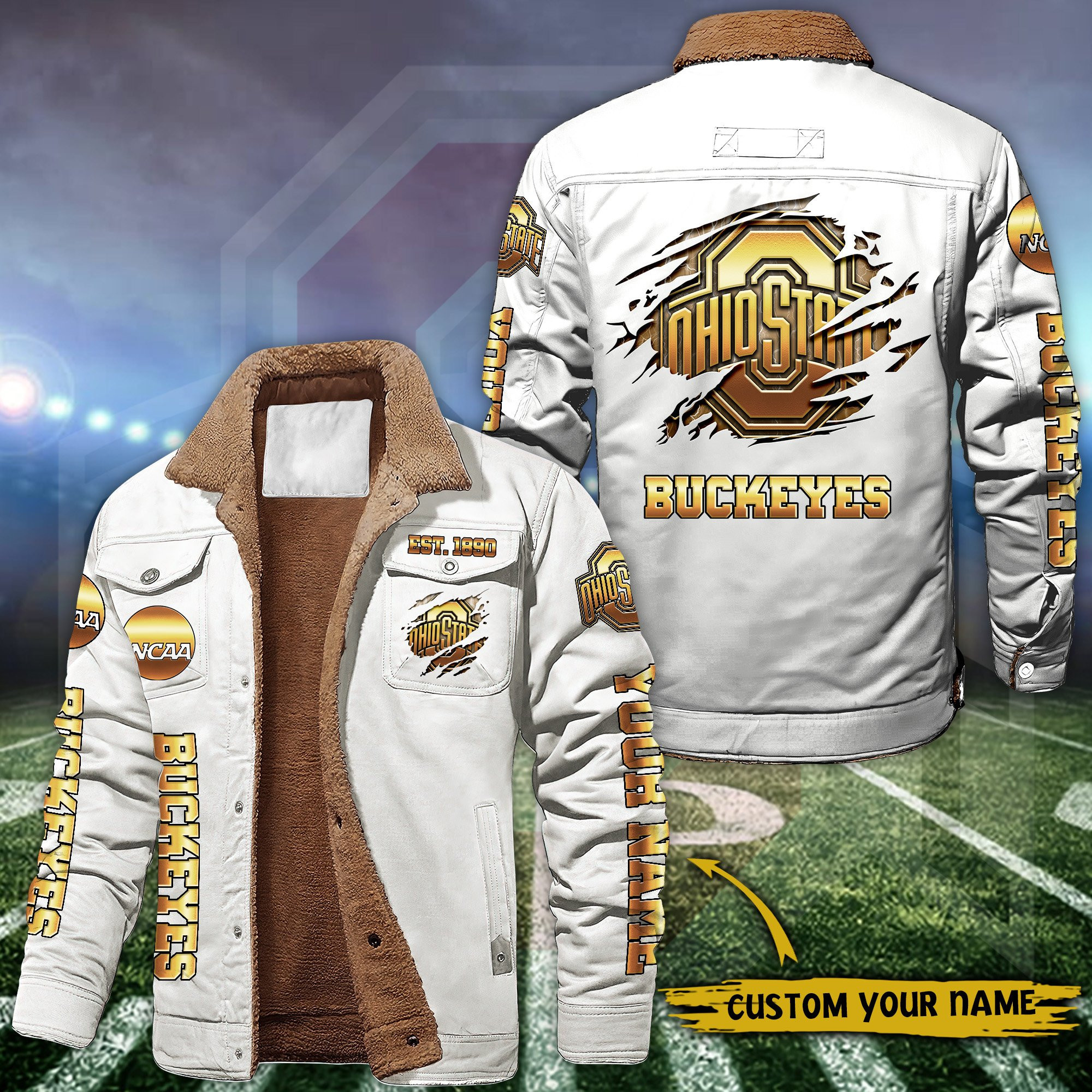 Ohio State Buckeyes Fleece Lined Cargo Jacket Custom Your Name , Sport Fleece Jacket, FootBall Fan Gift PBR9GV3