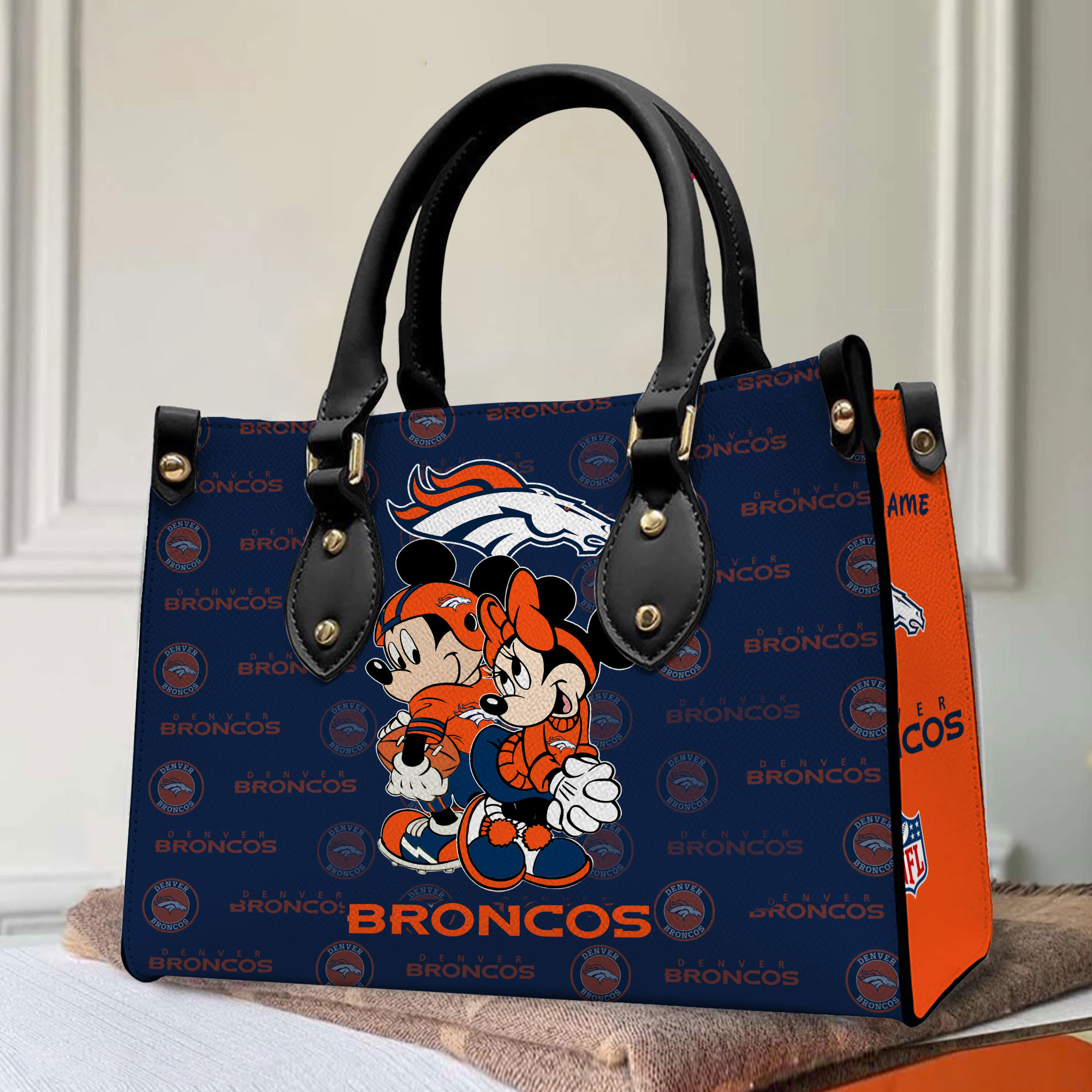 Denver Broncos Personalized Leather Hand Bag PBR1E2V