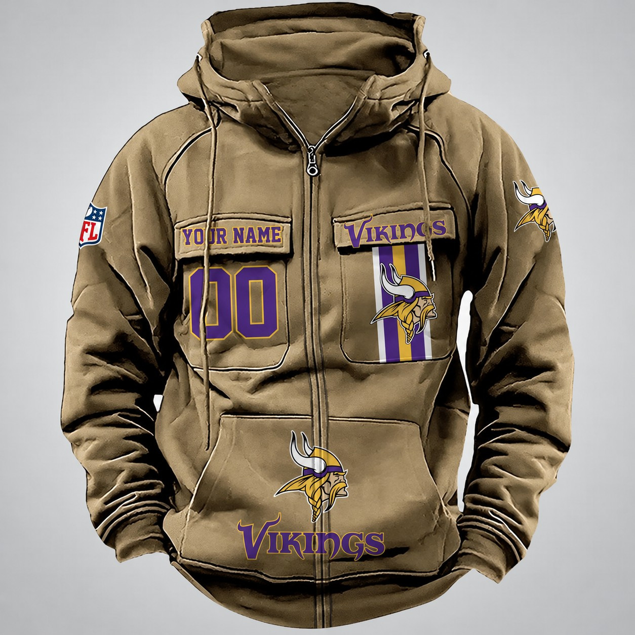 Minnesota Vikings Vintage Men Hoodies Zipup DV6 AZVMHD432