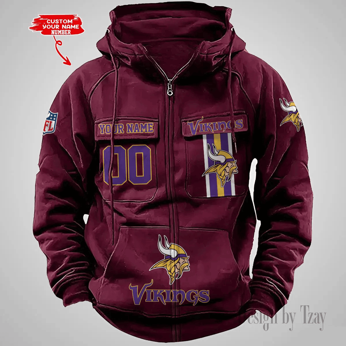 Minnesota Vikings Vintage Men Hoodies Zipup DV6 PB6SPMC