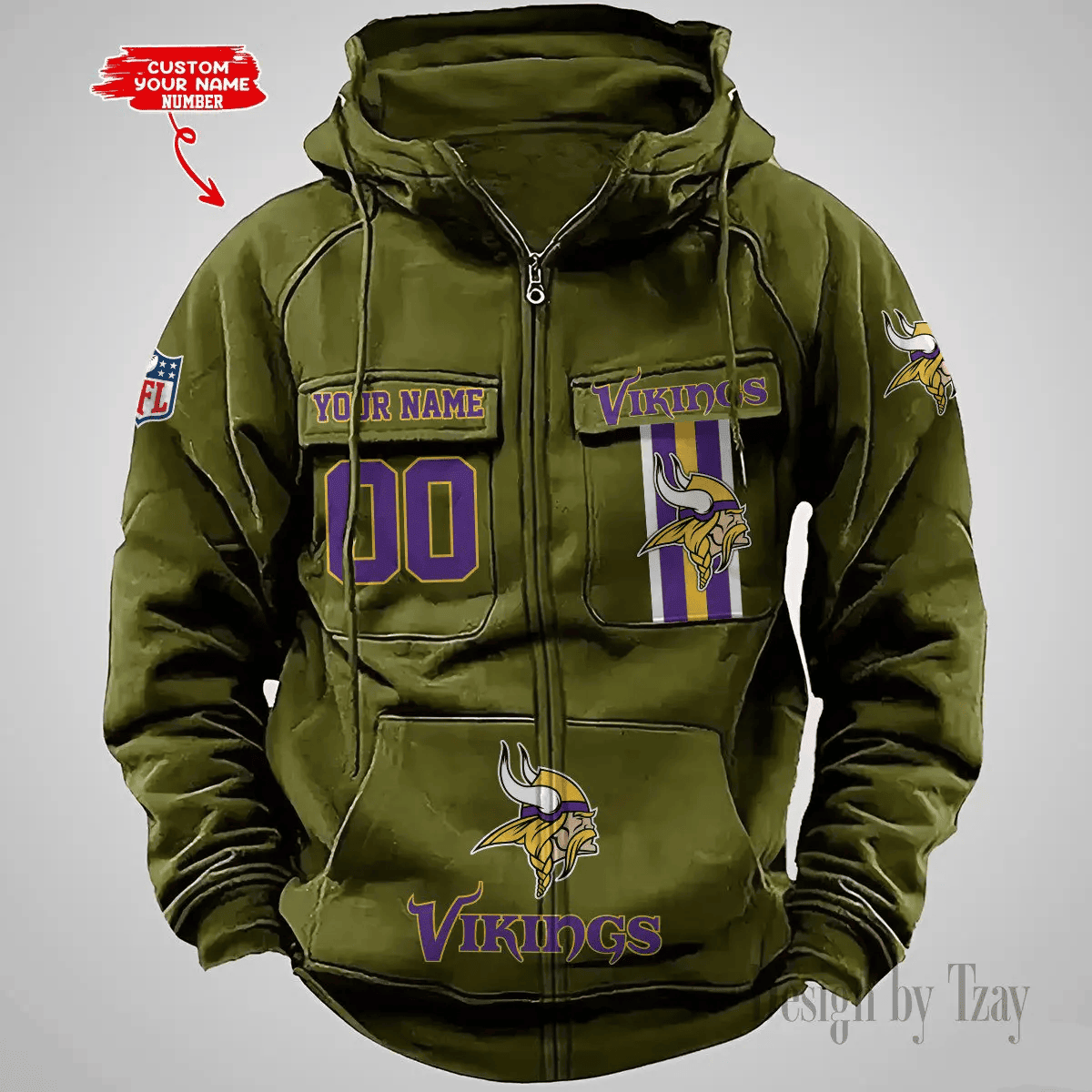 Minnesota Vikings Vintage Men Hoodies Zipup DV6 PB6SPMC