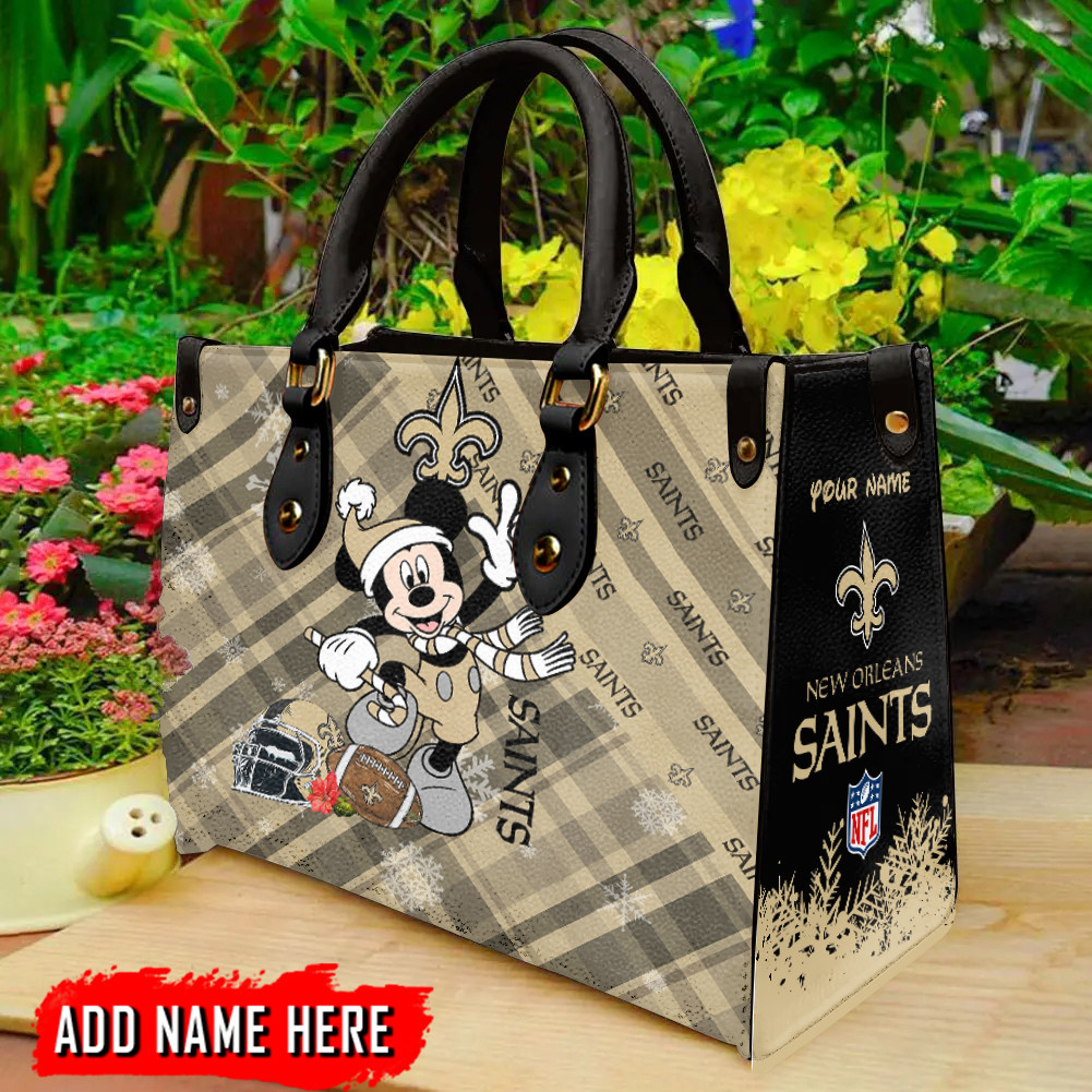 New Orleans Saints Personalized Christmas Leather Hand Bag BBLTHB465Y