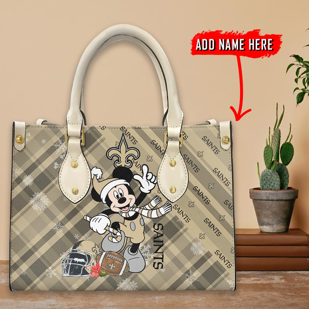 New Orleans Saints Personalized Christmas Leather Hand Bag PB81LCB
