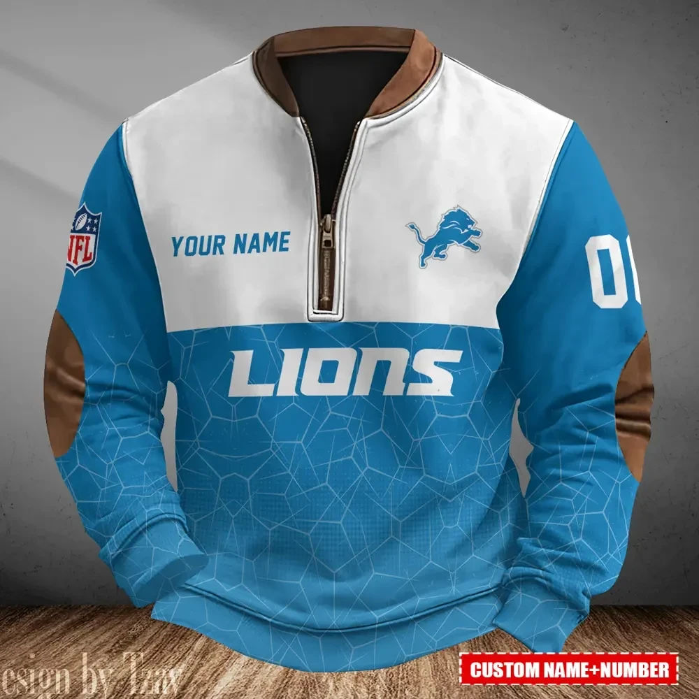 Detroit Lions Men's Vintage Zipper Stand Collar Sweatshirt S9MPZNS280
