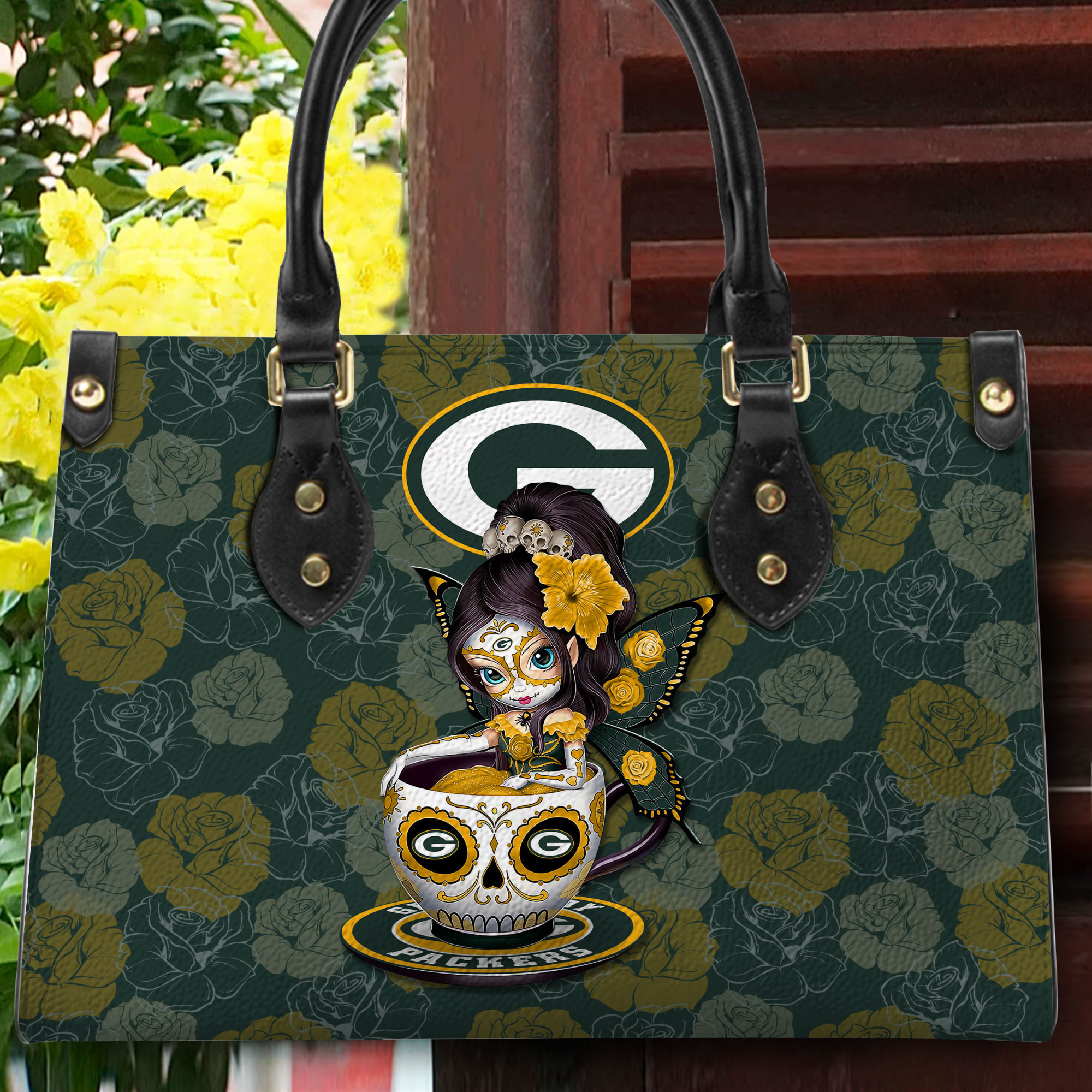 Green Bay Packers Personalized Leather Hand Bag PBG7UI9