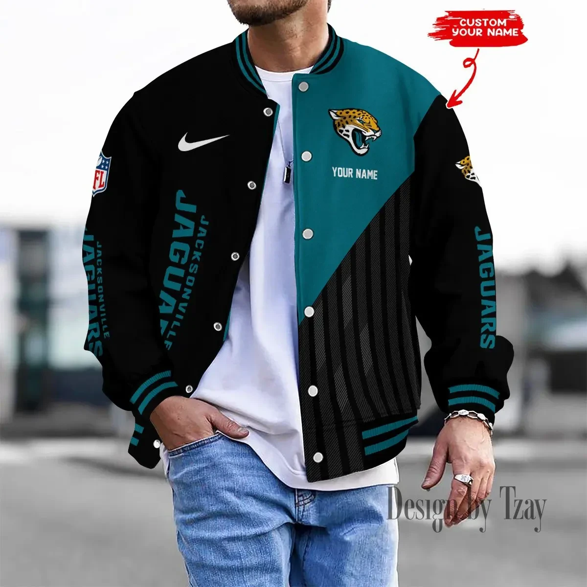 SPTBBJACKET111-Jacksonville Jaguars Personalized New Baseball Jacket Gifts For Fan