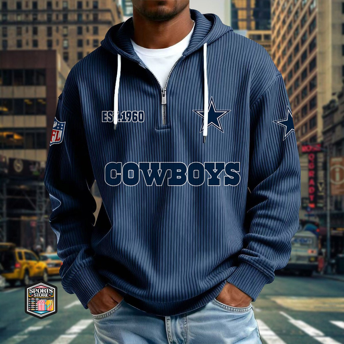 Dallas Cowboys Ribbed Texture Zipper Long Sleeve Hoodie PB5PA8U