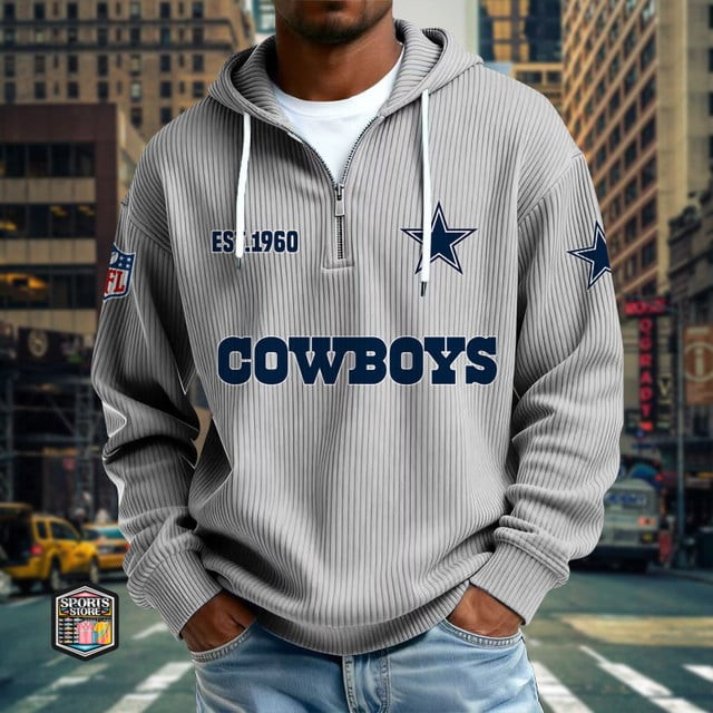 Dallas Cowboys Ribbed Texture Zipper Long Sleeve Hoodie PB5PA8U