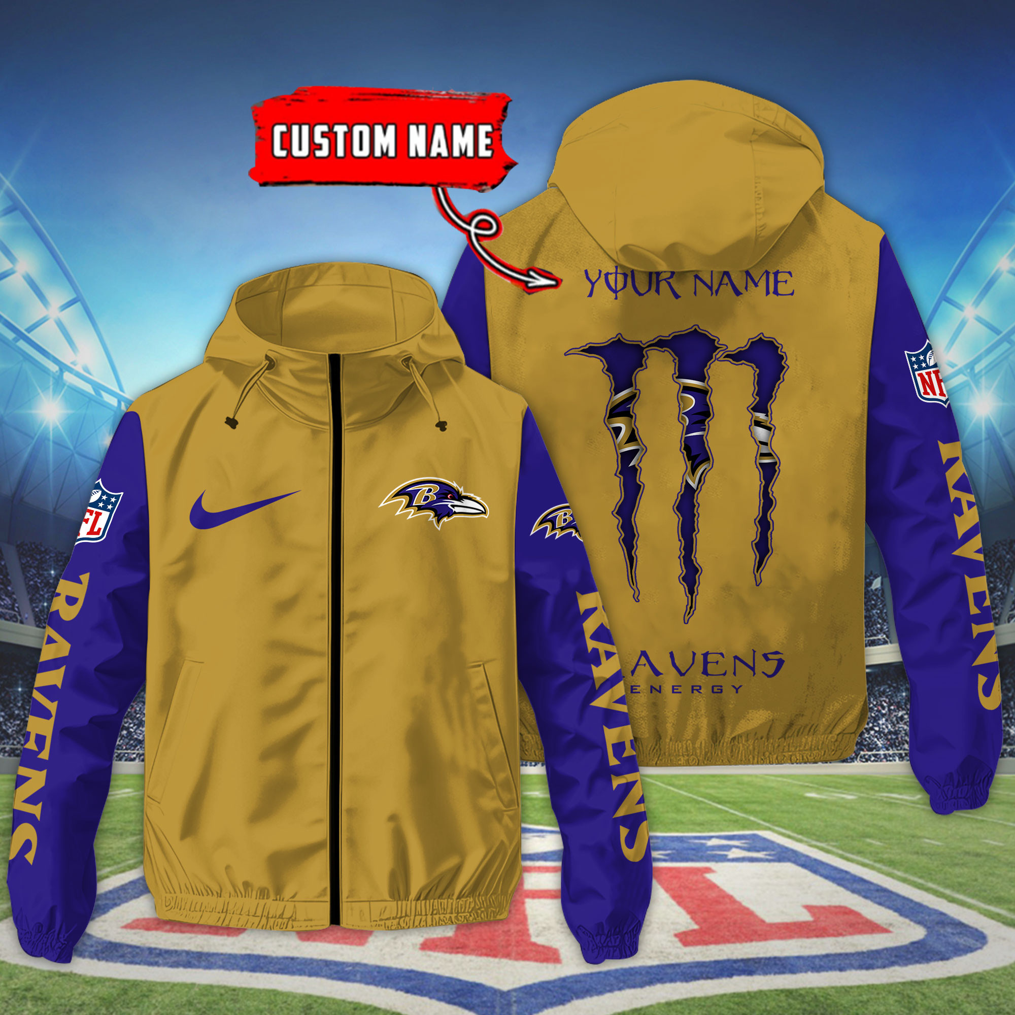 Baltimore Ravens Custom Windbreaker Outdoor Jacket Sport Fan Gift SPTWJACKET035