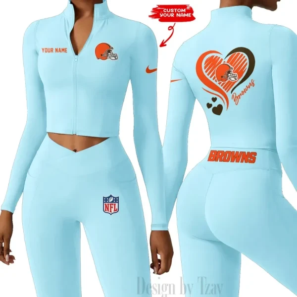 Cleveland Browns Women Activewear Set 2 Piece Crop Jacket and High Waist Leggings PB4HZBN