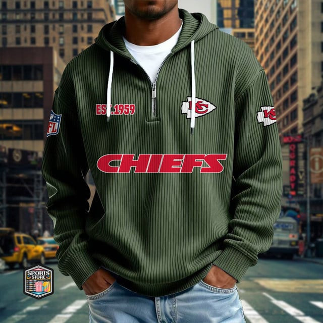 Kansas City Chiefs Ribbed Texture Zipper Long Sleeve Hoodie SPTRTZLSH016