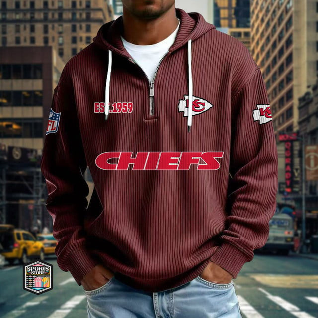 Kansas City Chiefs Ribbed Texture Zipper Long Sleeve Hoodie PBWYHZ9