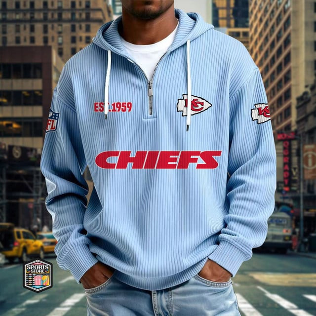 Kansas City Chiefs Ribbed Texture Zipper Long Sleeve Hoodie PBWYHZ9