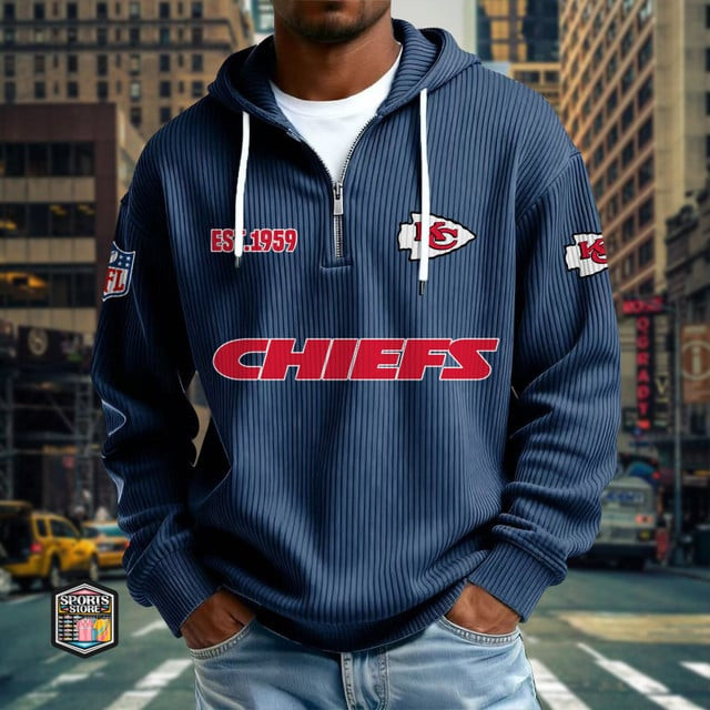 Kansas City Chiefs Ribbed Texture Zipper Long Sleeve Hoodie PBWYHZ9