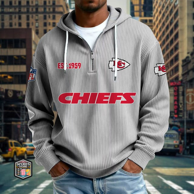 Kansas City Chiefs Ribbed Texture Zipper Long Sleeve Hoodie PBWYHZ9