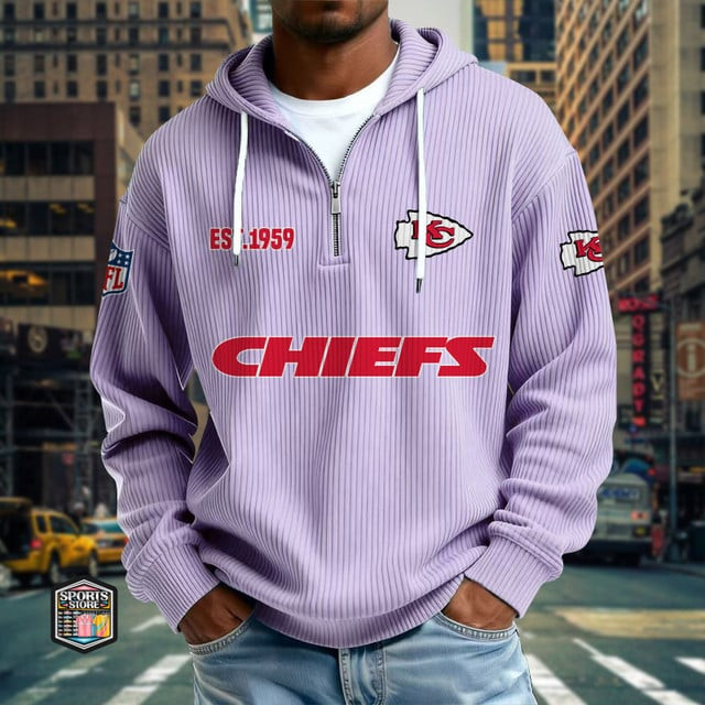 Kansas City Chiefs Ribbed Texture Zipper Long Sleeve Hoodie PBWYHZ9