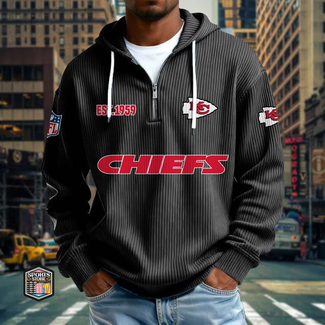 Kansas City Chiefs Ribbed Texture Zipper Long Sleeve Hoodie PBWYHZ9
