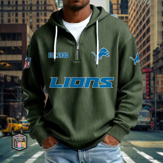 Detroit Lions Ribbed Texture Zipper Long Sleeve Hoodie PBO14GP