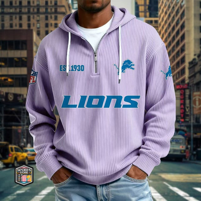 Detroit Lions Ribbed Texture Zipper Long Sleeve Hoodie PBO14GP