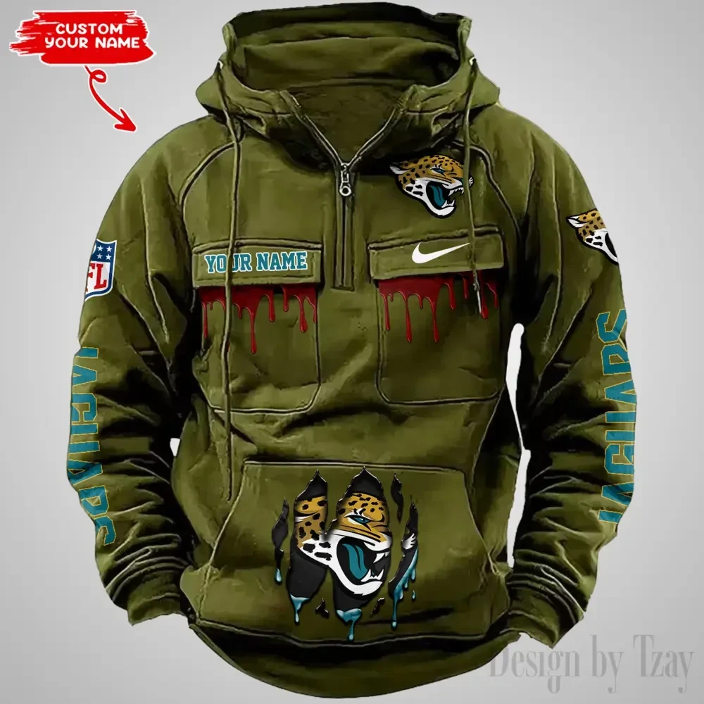 Jacksonville Jaguars Fashionable Outerwear Men's Autumn Winter Hooded Sweatshirt Cool Motorcycle Shirt PBS2PFG