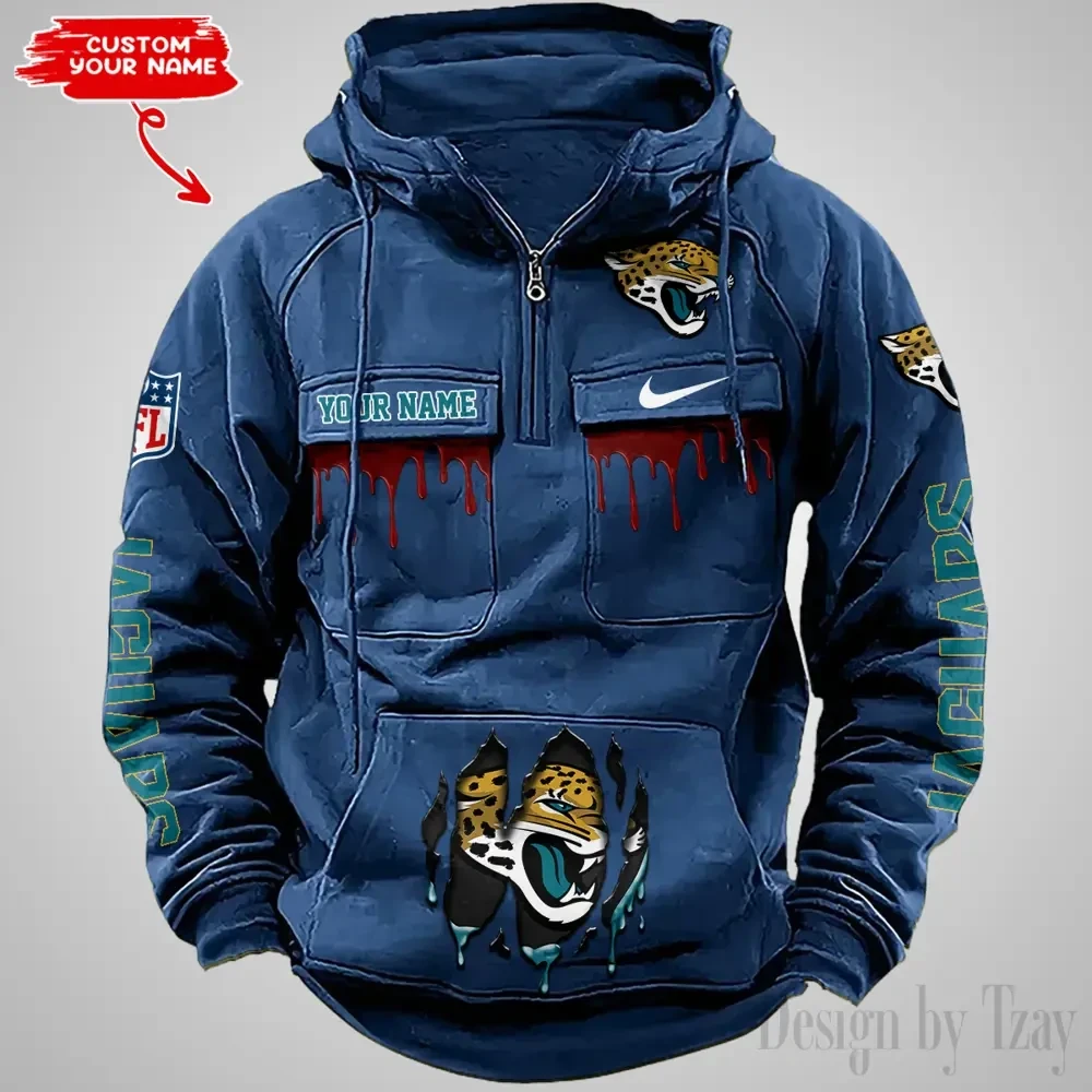 Jacksonville Jaguars Fashionable Outerwear Men's Autumn Winter Hooded Sweatshirt Cool Motorcycle Shirt PBS2PFG