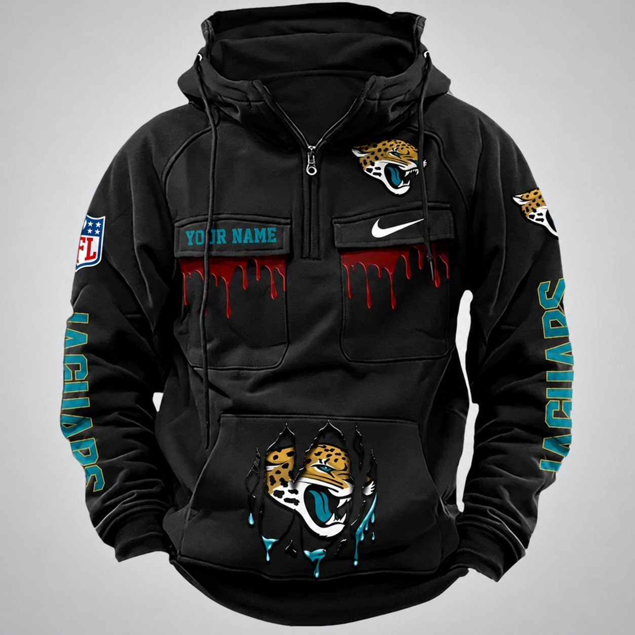 Jacksonville Jaguars Fashionable Outerwear Men's Autumn Winter Hooded Sweatshirt Cool Motorcycle Shirt PBS2PFG