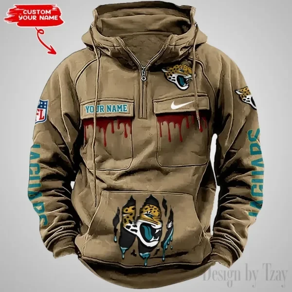 Jacksonville Jaguars Fashionable Outerwear Men's Autumn Winter Hooded Sweatshirt Cool Motorcycle Shirt PBS2PFG
