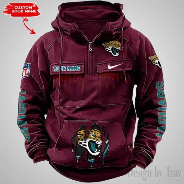 Jacksonville Jaguars Fashionable Outerwear Men's Autumn Winter Hooded Sweatshirt Cool Motorcycle Shirt PBS2PFG