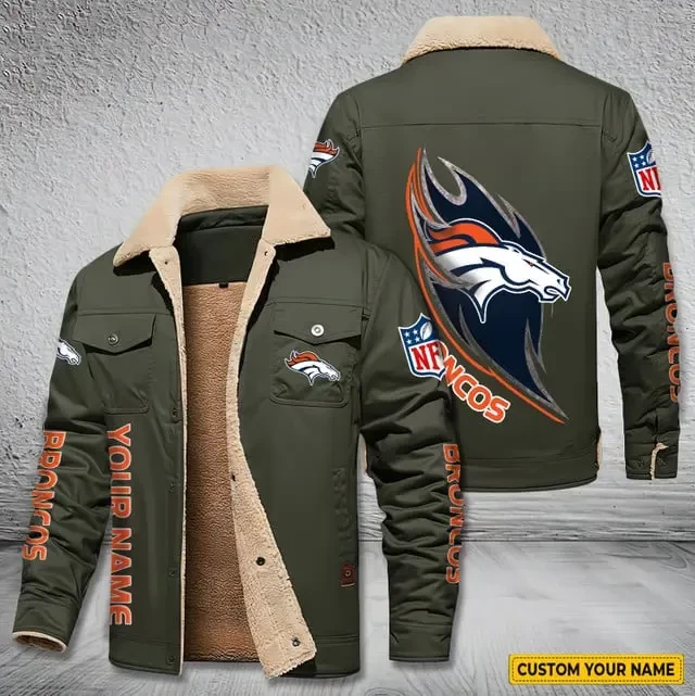 Denver Broncos Personalized Men's Winter Cargo Jacket Fur Collar Fleece PBIDU4S