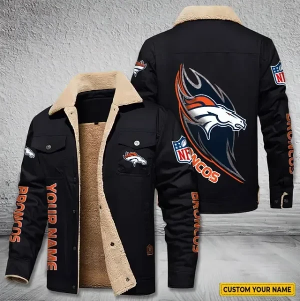 Denver Broncos Personalized Men's Winter Cargo Jacket Fur Collar Fleece PBIDU4S