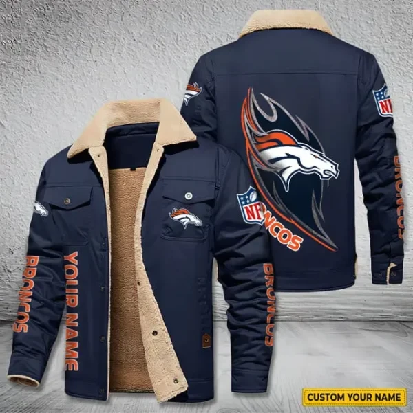 Denver Broncos Personalized Men's Winter Cargo Jacket Fur Collar Fleece PBIDU4S