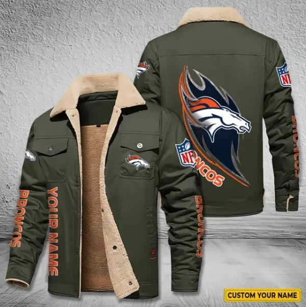 Denver Broncos Personalized Men's Winter Cargo Jacket Fur Collar Fleece PBIDU4S
