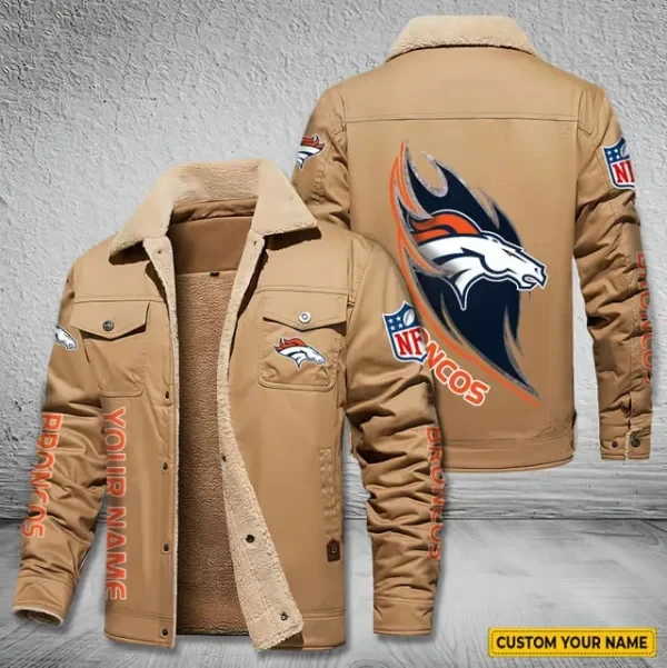 Denver Broncos Personalized Men's Winter Cargo Jacket Fur Collar Fleece PBIDU4S