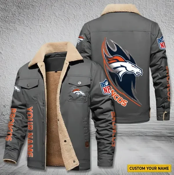 Denver Broncos Personalized Men's Winter Cargo Jacket Fur Collar Fleece PBIDU4S