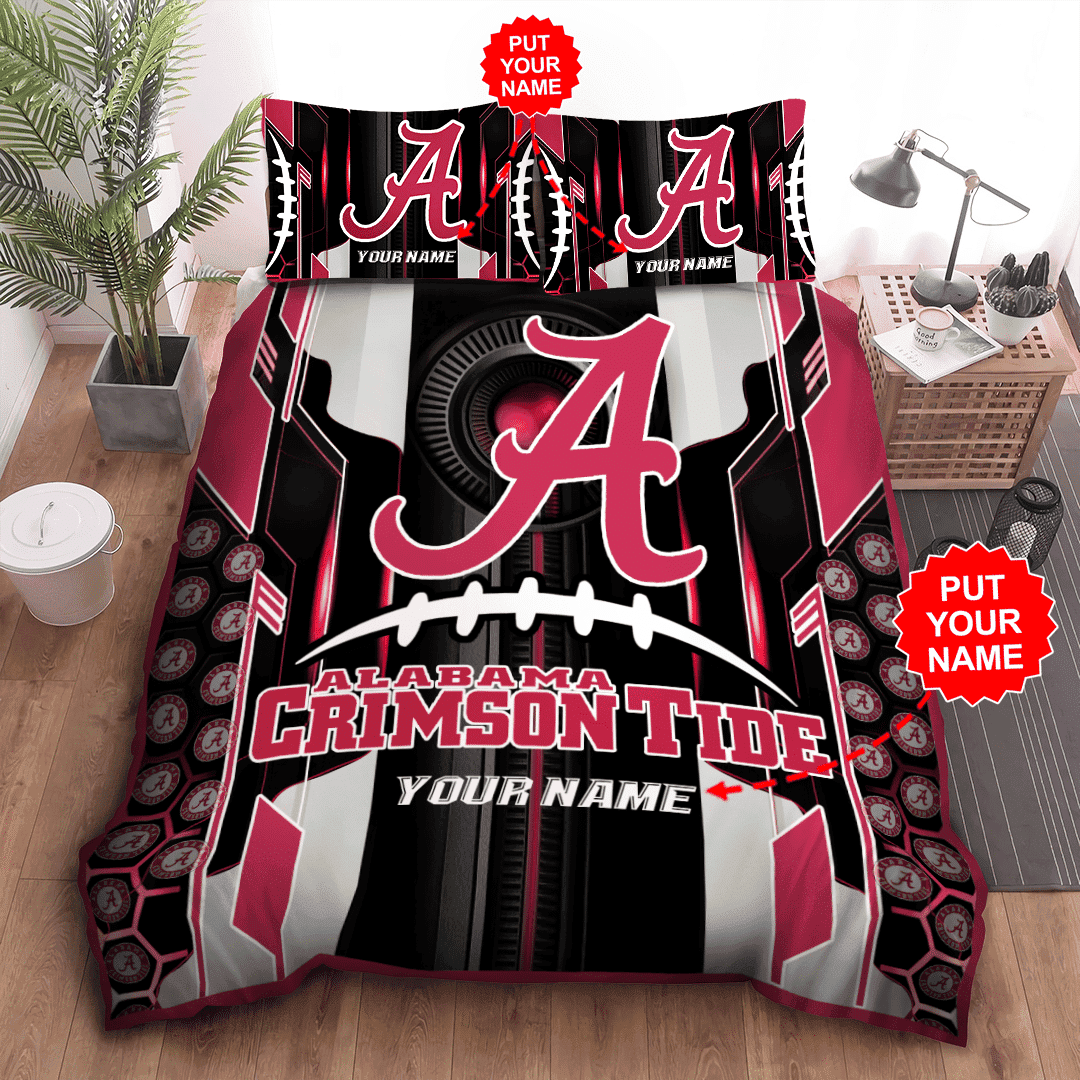 Personalized Alabama Crimson Tide Football Pattern All Over Print 3D Bedding Set Black Red BD112