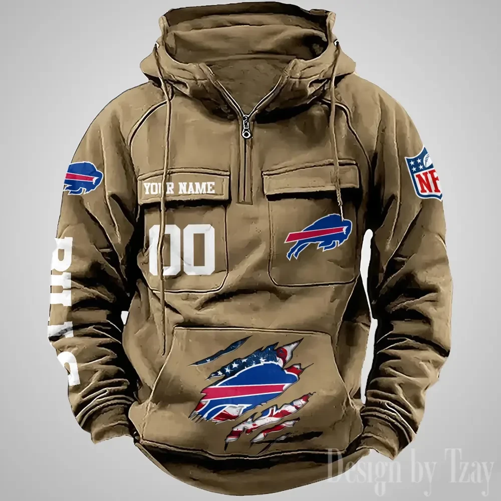Buffalo Bills Designer Hoodies For Men Casual Fashion Solid Multi-Pocket Zipper Long Slevee AZVMHD897