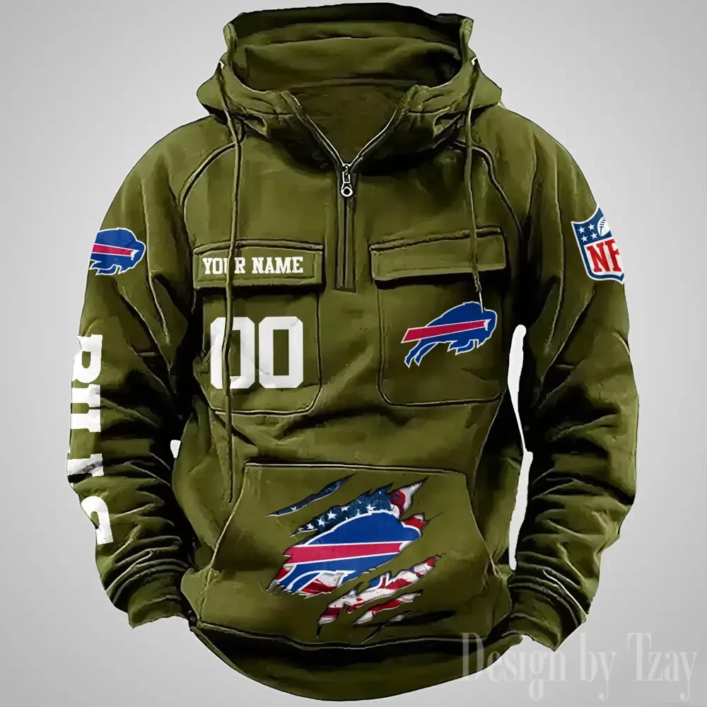 Buffalo Bills Designer Hoodies For Men Casual Fashion Solid Multi-Pocket Zipper Long Slevee PBG915P