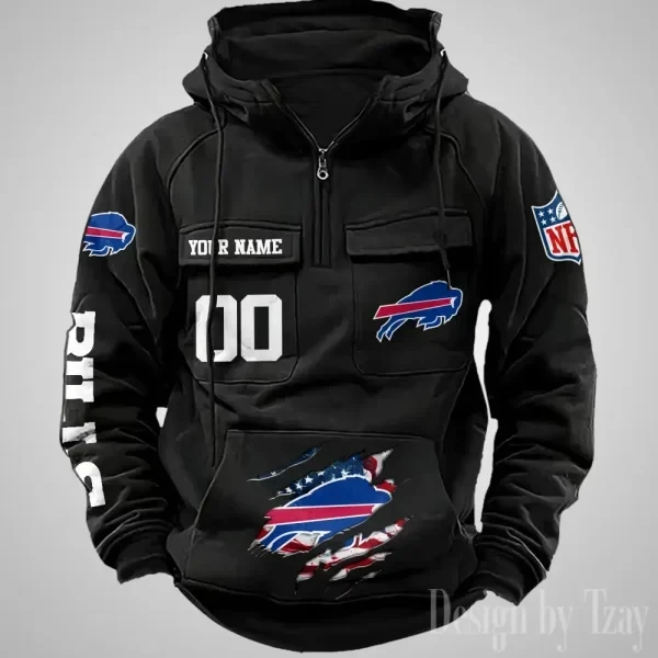 Buffalo Bills Designer Hoodies For Men Casual Fashion Solid Multi-Pocket Zipper Long Slevee PBG915P