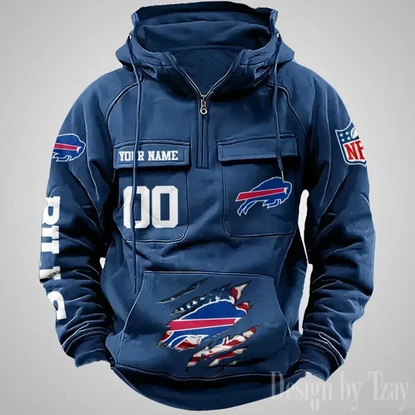 Buffalo Bills Designer Hoodies For Men Casual Fashion Solid Multi-Pocket Zipper Long Slevee PBG915P