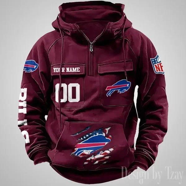 Buffalo Bills Designer Hoodies For Men Casual Fashion Solid Multi-Pocket Zipper Long Slevee PBG915P