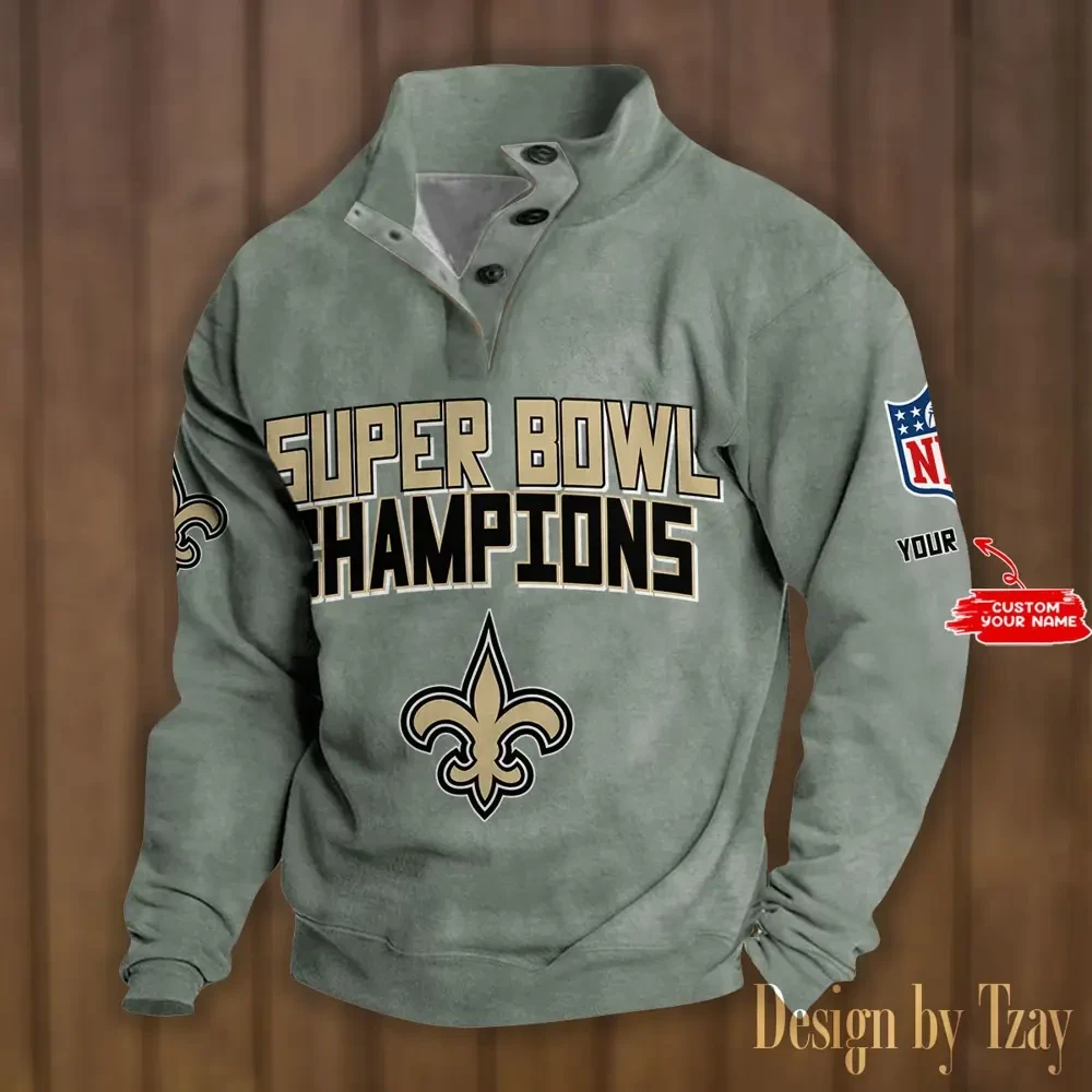 New Orleans Saints Double Breasted Stand Collar Hoodies DV8 PBQG0BI