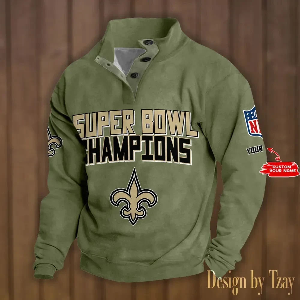 New Orleans Saints Double Breasted Stand Collar Hoodies DV8 PBQG0BI