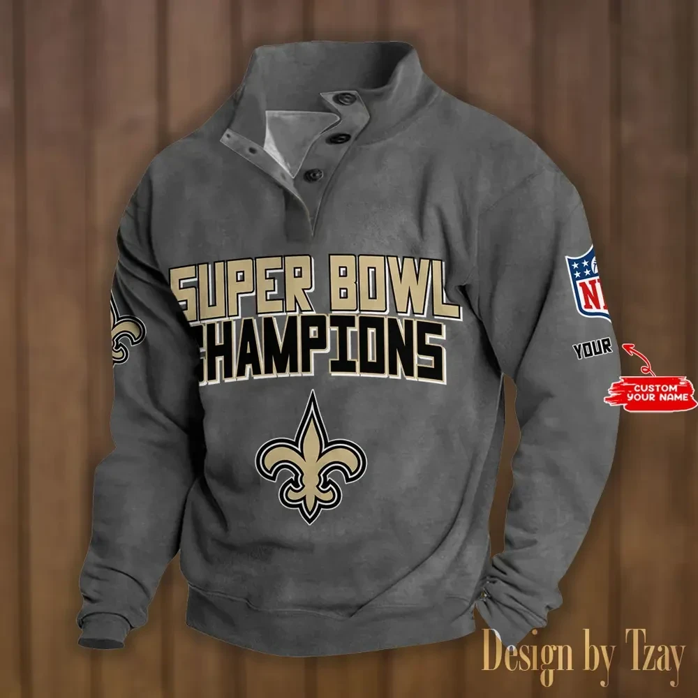 New Orleans Saints Double Breasted Stand Collar Hoodies DV8 PBQG0BI