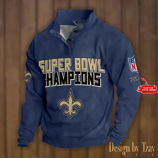 New Orleans Saints Double Breasted Stand Collar Hoodies DV8 PBQG0BI