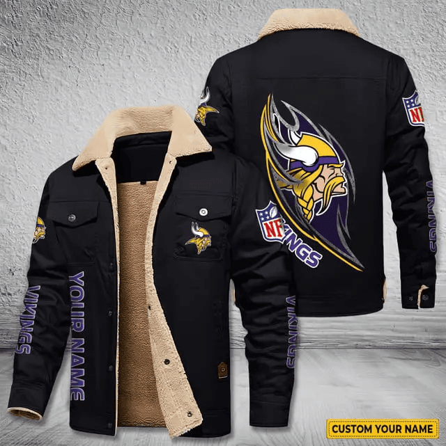 Minnesota Vikings Personalized Men's Winter Cargo Jacket Fur Collar Fleece PB3A6F5