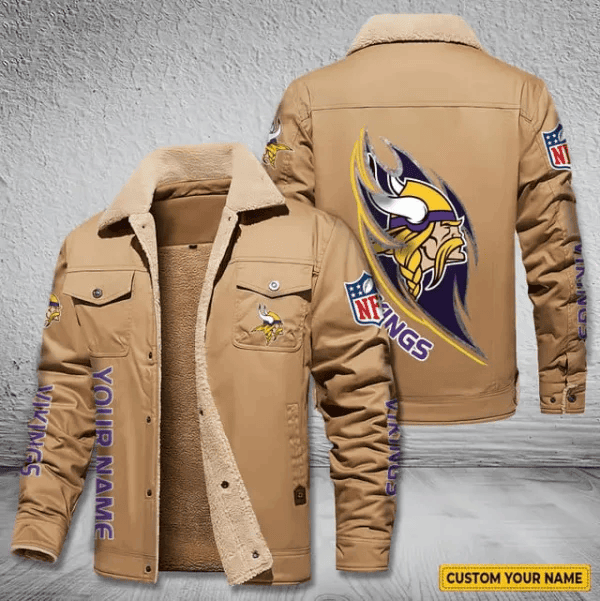 Minnesota Vikings Personalized Men's Winter Cargo Jacket Fur Collar Fleece PB3A6F5
