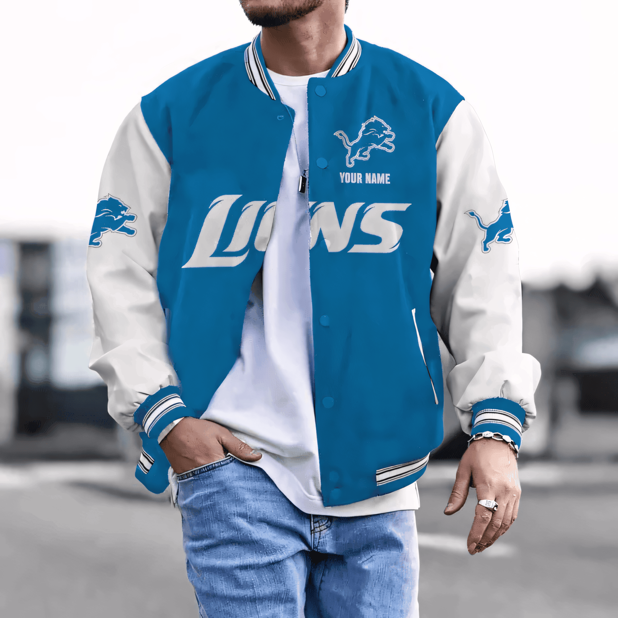 Detroit Lions Personalized New Baseball Jacket Gifts For Fan SPTBBJACKET011